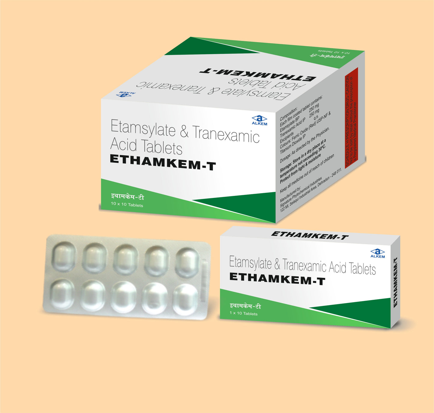 Ethamkem T Tablets (10's) (10's  Etamsylate 250 mg + Tranexamic Acid 250 mg by Alkem