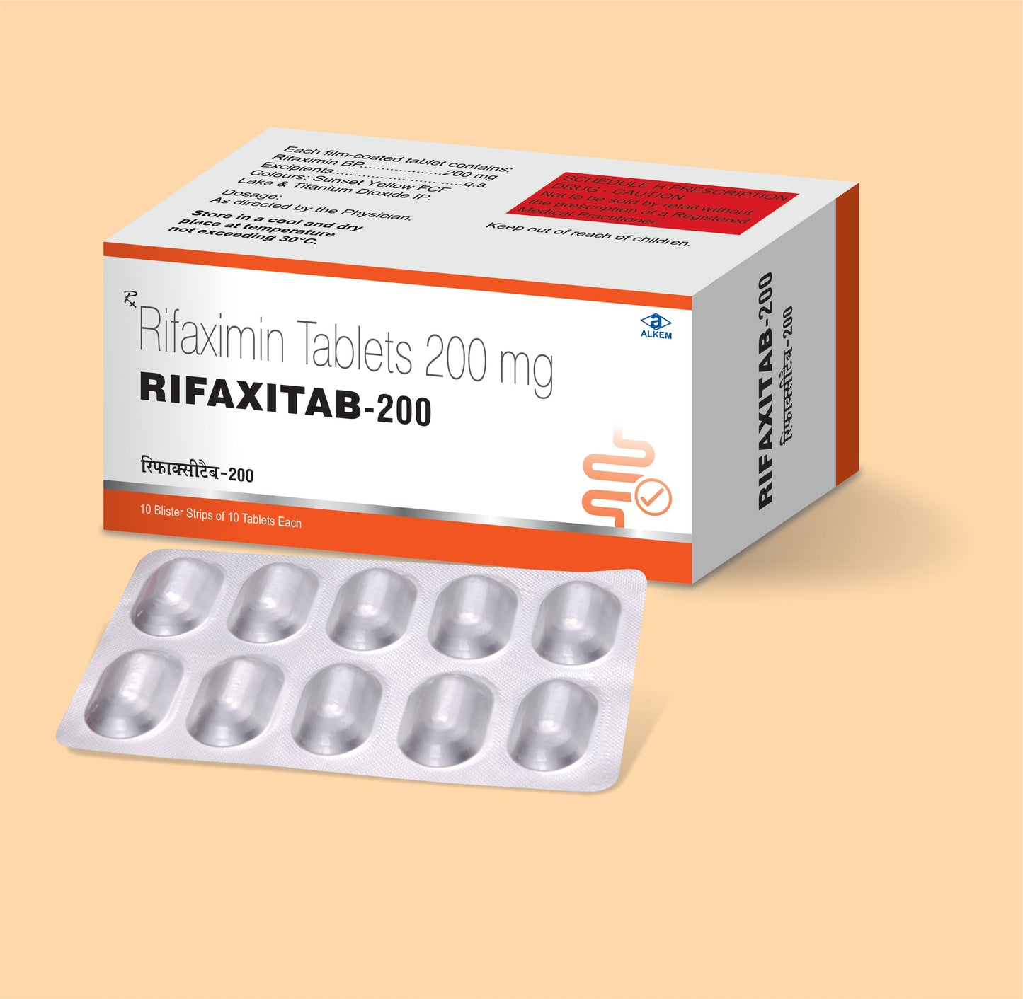 RIFAXITAB - 200 Tablets (10's) (10's  Rifaximin 200 mg by Alkem