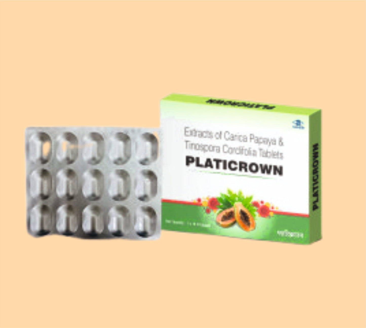 PLATICROWN TAB (15s  Erandakarkati (Carica Papaya) leaf 825 mg + Guduchi (Tinospora Cordifolia) Stem 150 mg by Alkem