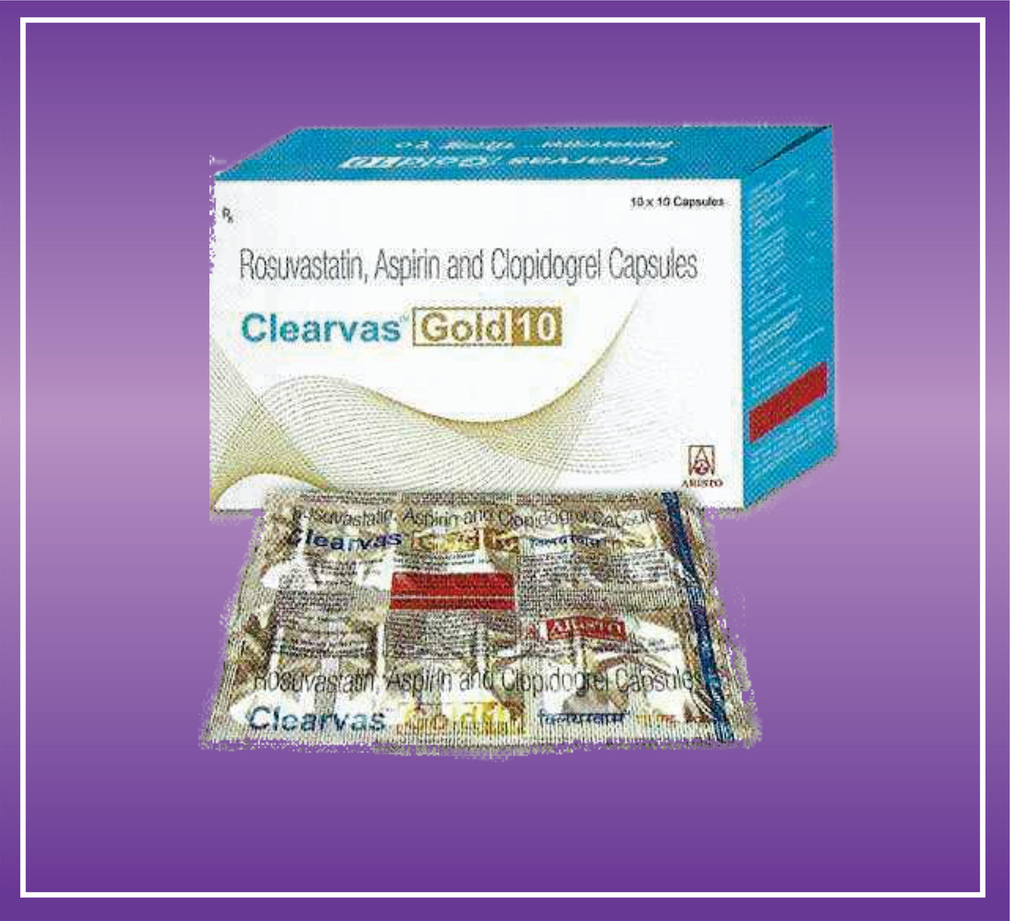 Clearvas Gold 10 Cap (10x10) Rosuvastatin 10mg + Clopidogrel 75mg + Aspirin 75mg by Aristo