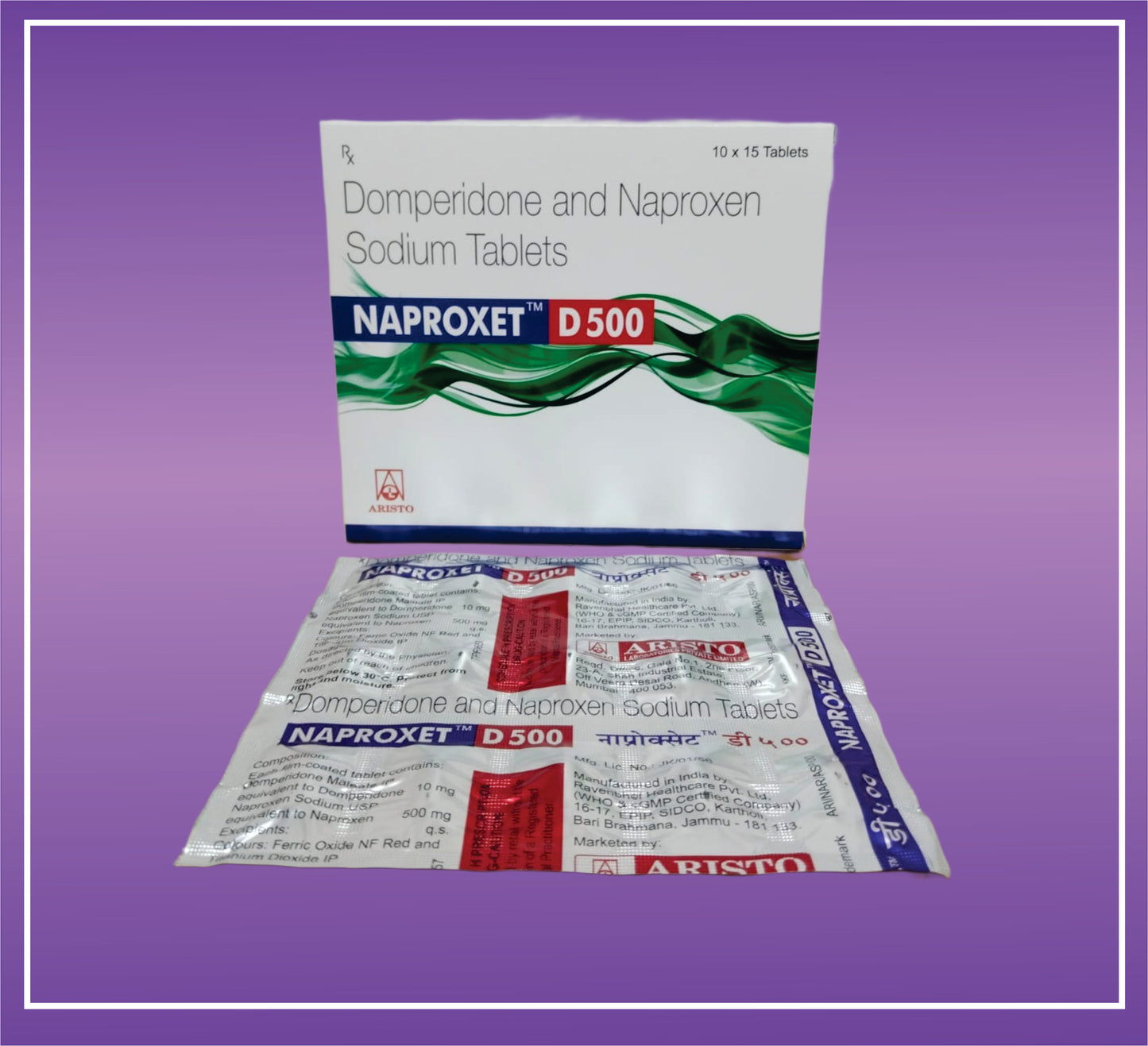 Naproxet D 500 Tab (10x15) Domperidone 10mg+Naproxen 200mg by Aristo