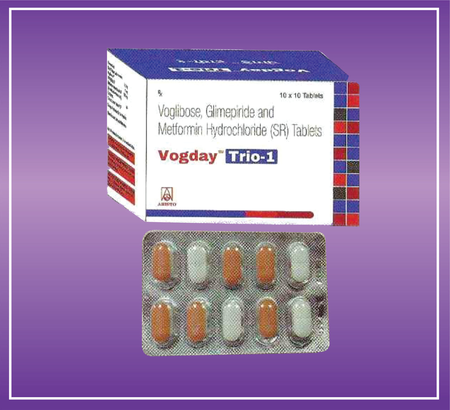 Vogday Trio - 1 Tab (10x10) Glimepiride 1mg + Metformin 500mg + Voglibose 0.2mg by Aristo