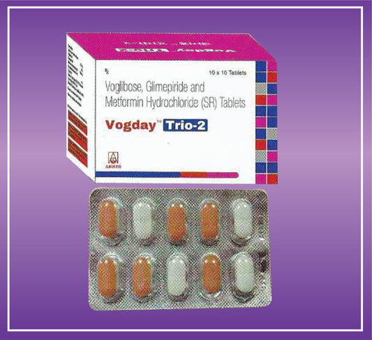 Vogday Trio - 2 Tab (10x10) Glimepiride 2mg + Metformin 500mg + Voglibose 0.2mg by Aristo