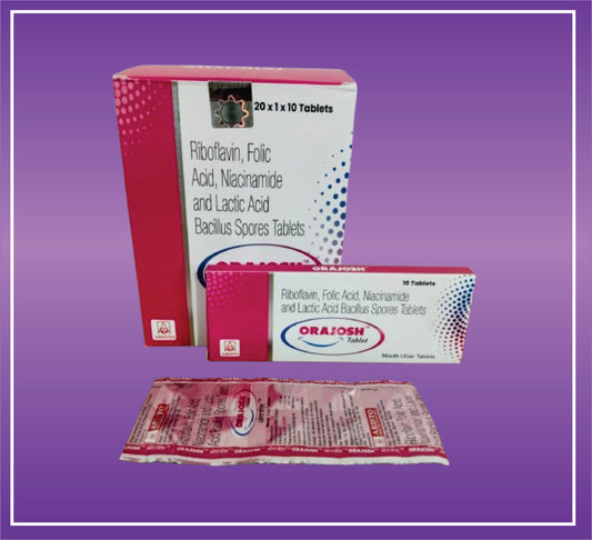 Orajosh Tab (10x1x10) Riboflavin 10mg + Folic Acid 1.5mg + Niacinamide 100mg + Lactic Acid bacillus spores 60 million by Aristo