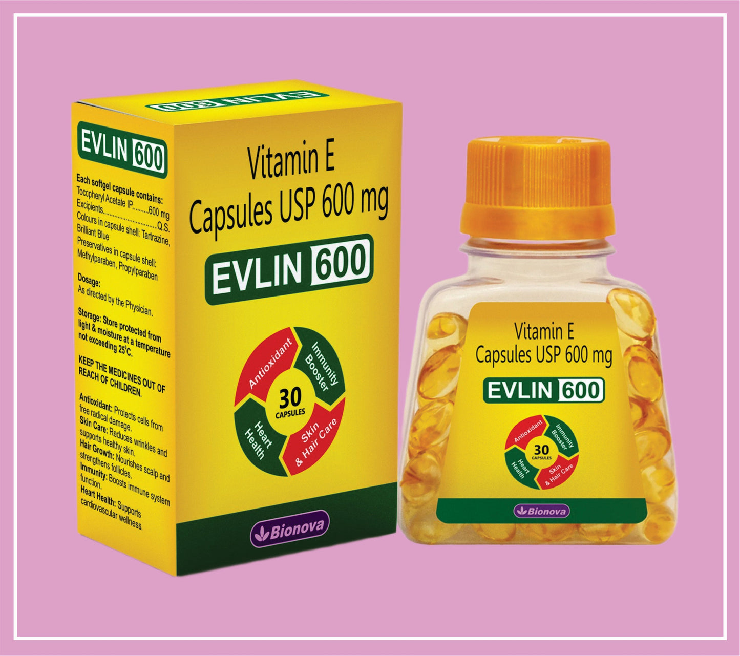 EVLIN-600 YUMUŞAK KAPSÜL 30'lu (Tokoferil Asetat (E Vitamini) 600 mg) Bionova