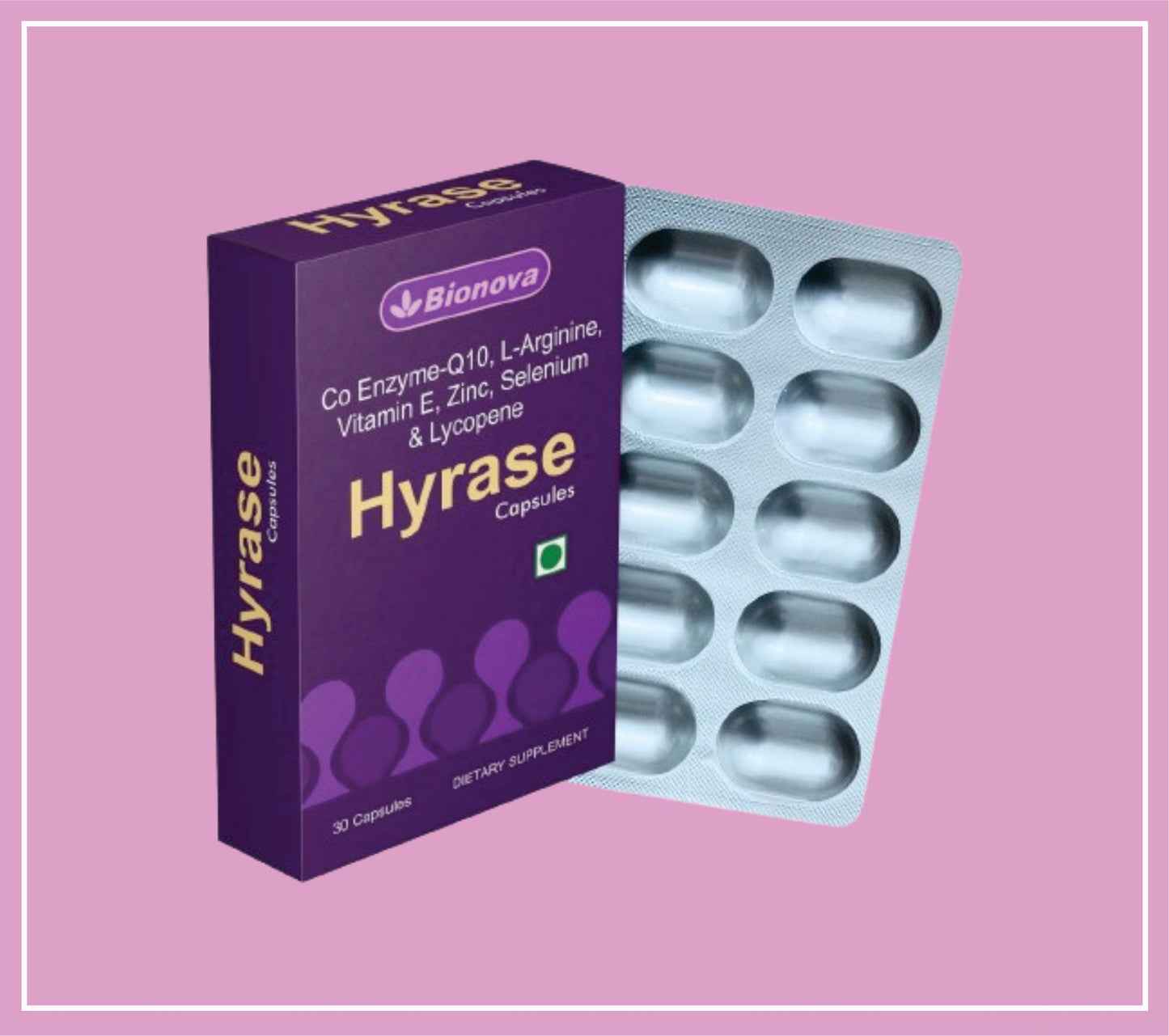 HYRASE CAPS 3X10's (Koenzim Q10-100mg, L-Arjinin-200mg, Çinko-10mg, Selenyum-100mcg, Likopen-5mg, E Vitamini-25mg) Bionova tarafından