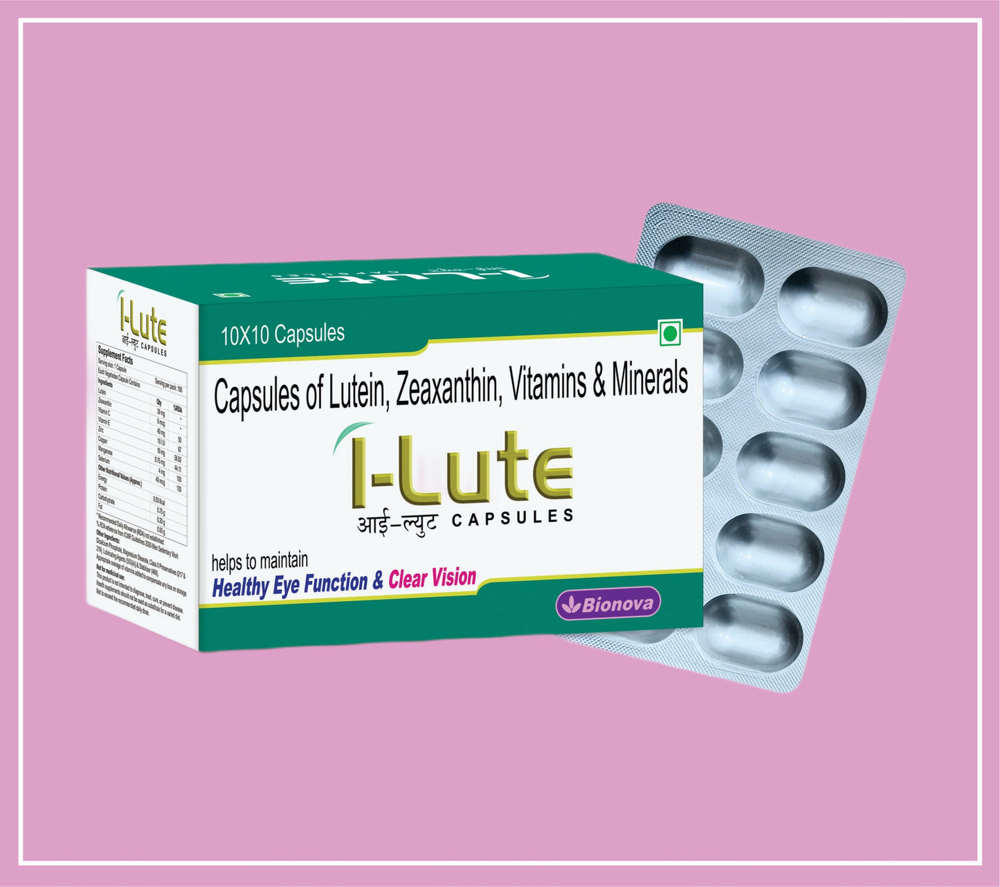 I-LUTE CAPS 10x10's (Lutein 30mg, Zeaksantin-6mcg, C Vitamini-40mg, E Vitamini-10 IU, Çinko-10mg, Bakır-750mcg, Manganez-5mg ve Selenyum-100mcg) Bionova'dan