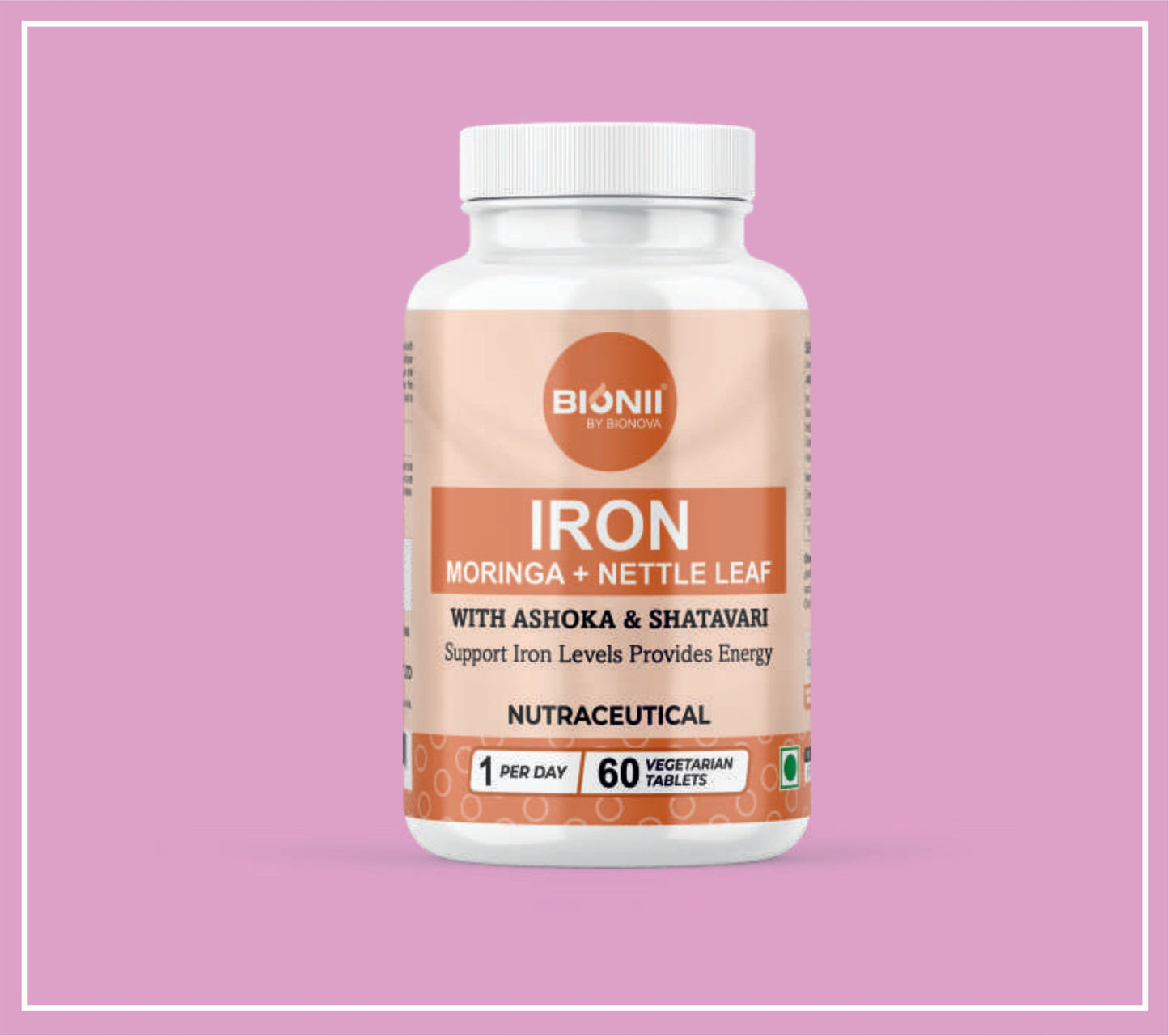 IRON TABS 60'lı (Demir 17mg, Moringa-50 mg, Isırgan Otu Yaprağı-50 mg, Saraca Indica Ekstresi-50 mg, Asparagus Racemosus Ekstresi-50 mg) Bionova'dan