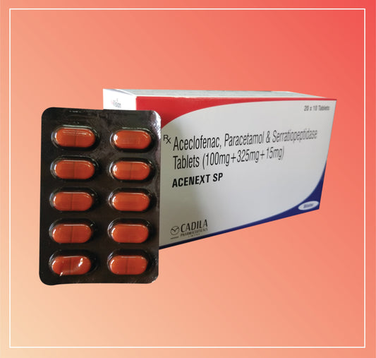 ACENEXT SP TAB (BLİSTER) (20x10 T) Aseklofenak 100 mg + Parasetamol 350 mg + Serratiopeptidaz 15 mg