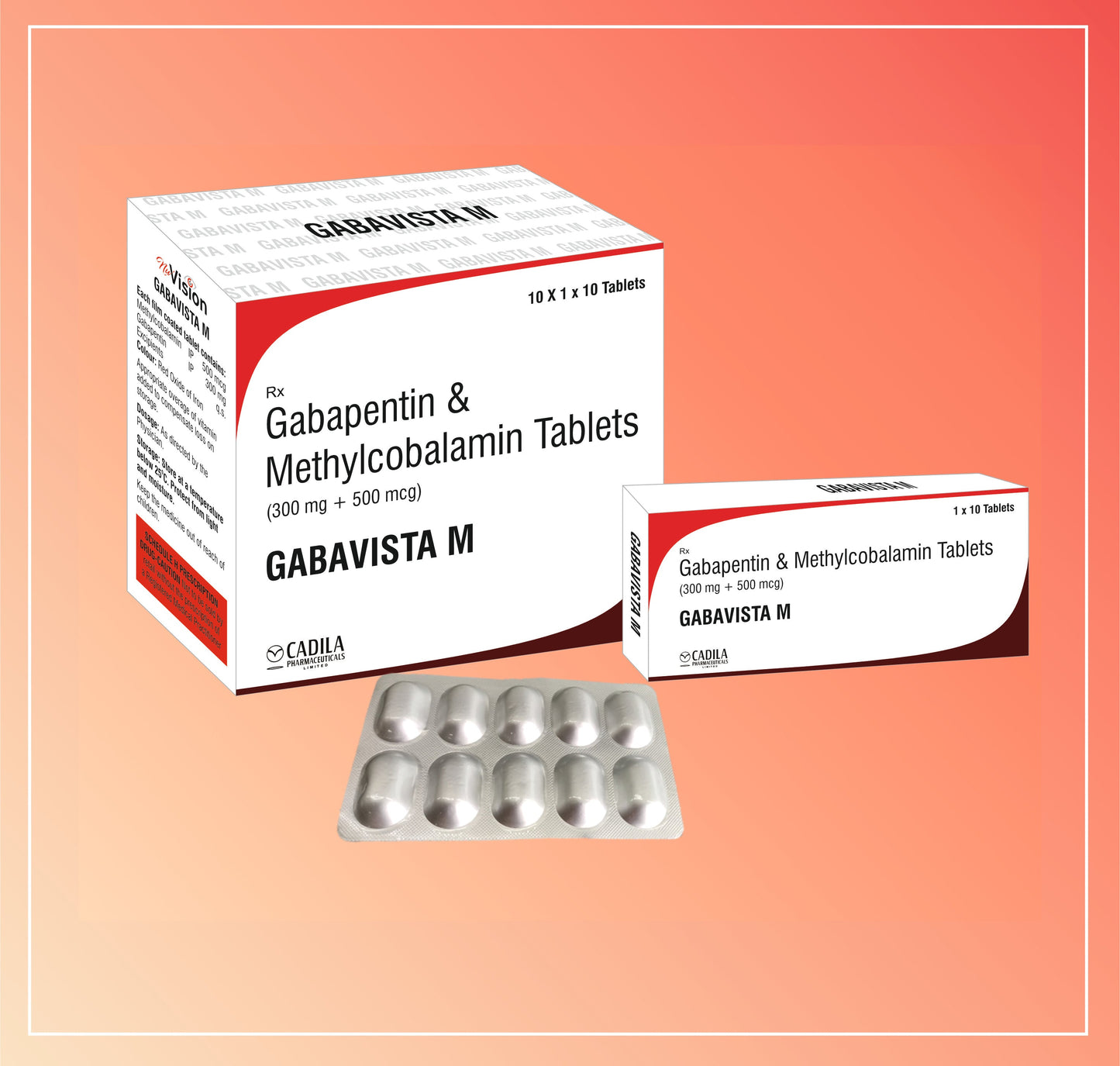 GABAVISTA M TAB 10X10 T (10x10T) جابابنتين 300 مجم + ميثيل كوبالامين 500 مكجم