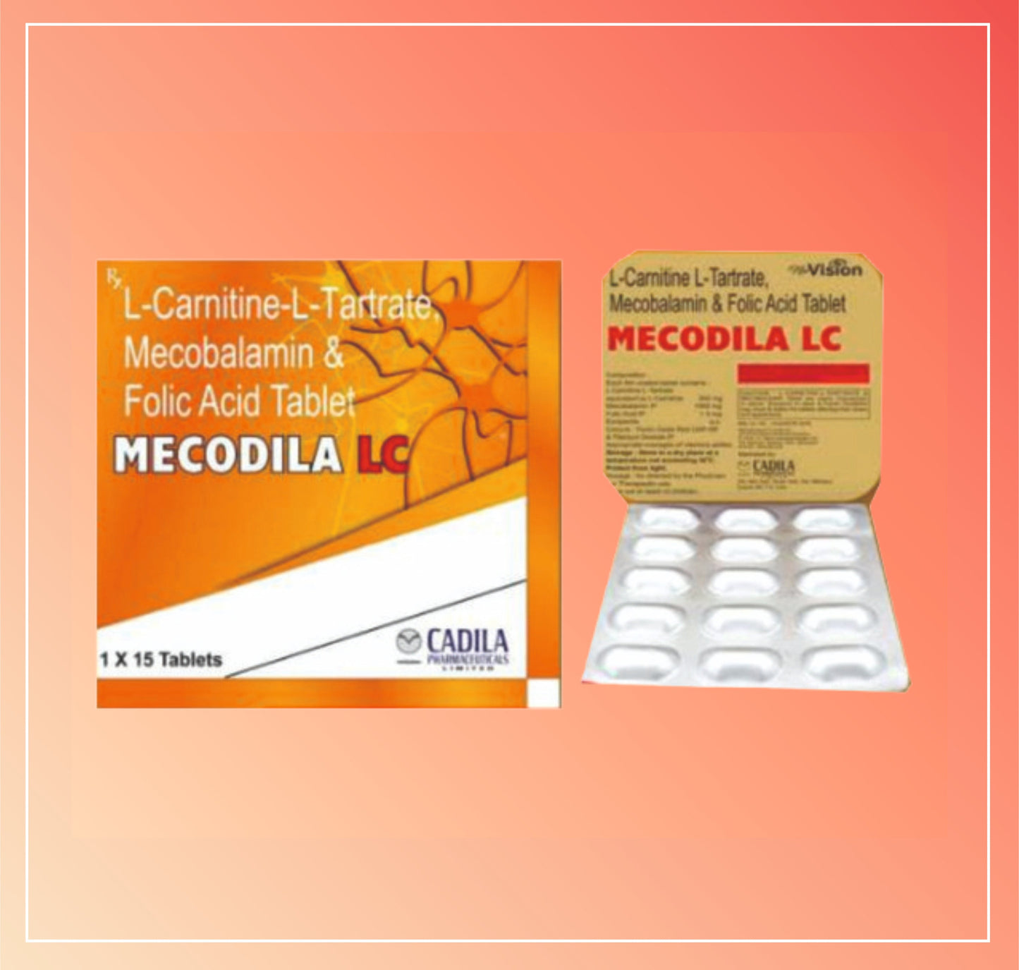MECODILA LC TAB 10X15 T (10X15 T) L-Carnitine L-Tartrate 500 mg, Mecobalamin 1500 mcg & Folic Acid 1.5 mg Tablets
