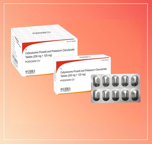 PODOXIM CV 10 TAB (5x1x10 T) Cefpodoxime 200 mg & Potassium Clavulanate 125 mg (Alu-Alu)