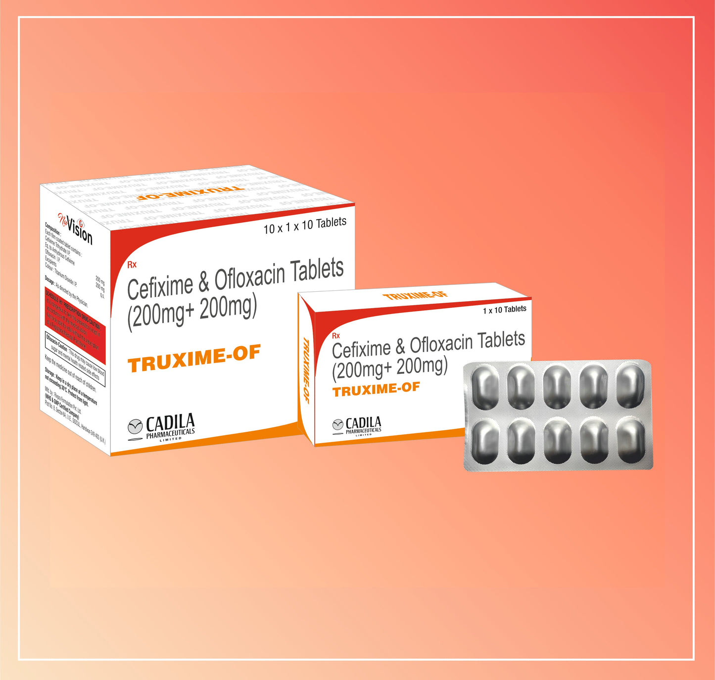 TRUXIME OF TAB 10X10 T (10X10T) Cefixime 200 mg + Ofloxacin 200 mg