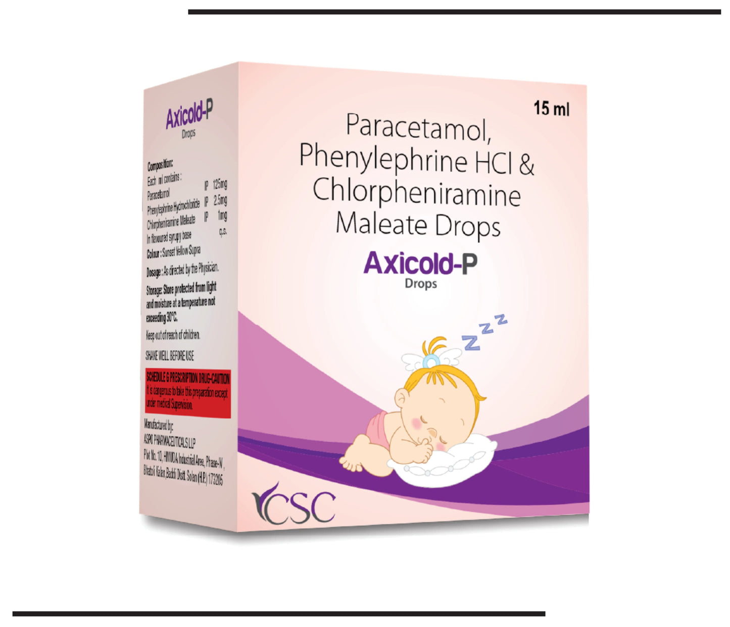 Axicold P Drops (15ml) Paracetamol 125 mg + Phenylephrine Hydrochloride 2.5 mg + Chlorpheniramine 1 mg by CSC