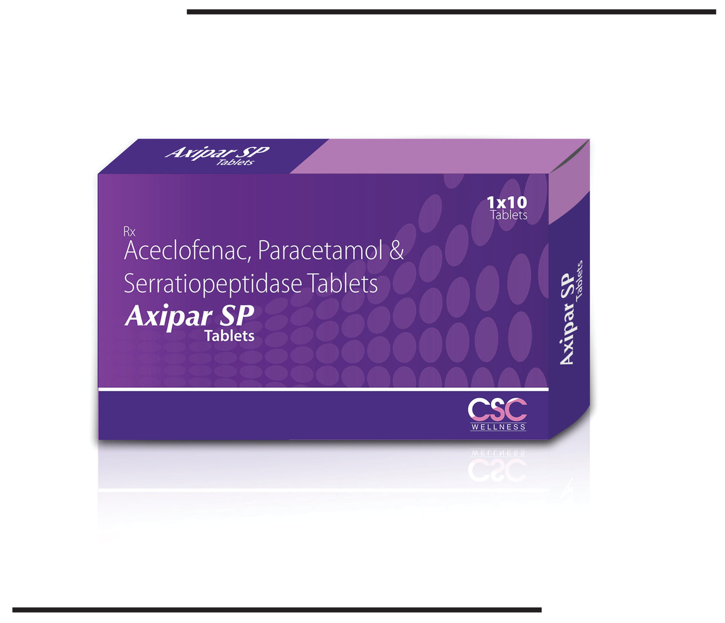 Axipar SP  (10x1x10 )Aceclofenac 100mg + Para. 325mg + Serratiopeptidase 15mg  by CSC