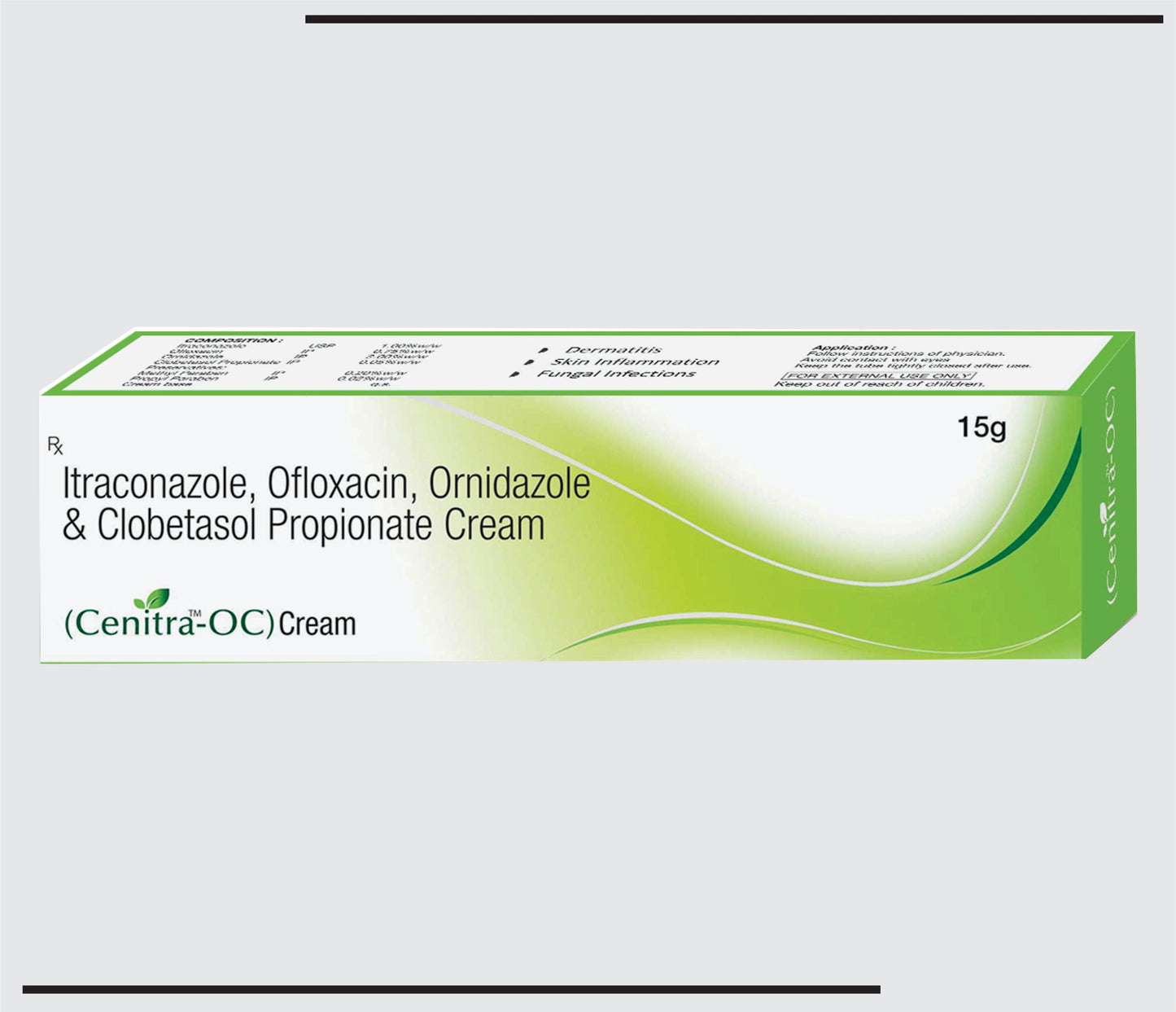 Cenitra OC Krem (15g) İtrakonazol %1.00 a/a, Ofloksasin %0.75 a/a, Ornidazo %2.00 a/a ve Klobetazol Propiyonat %0.05 a/a CSC ürünüdür