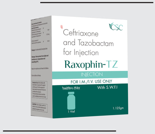 Raxophin TZ  (Vial )Sterile Ceftriaxone Sodium IP 1g + Sterile Tazobactam Sodium IP 125mg by CSC