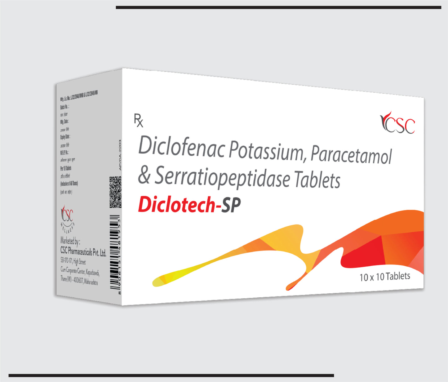 Diclotech SP (10x10 )Diclofenac 50 mg + Paracetamol 325 mg + Serratiopeptidase 15mg  by CSC