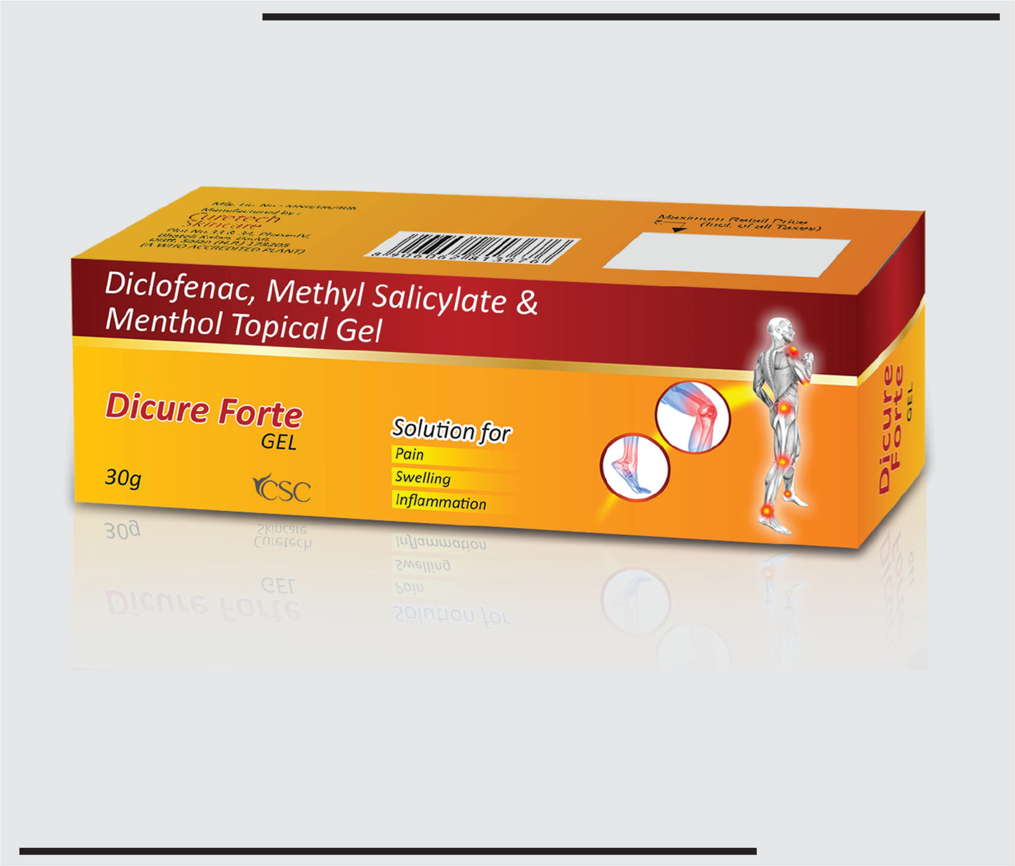 Dicure Forte Gel (30g )Diclofenac Sodium 2% w/w + Methyl Salicylate 10% w/w & Menthol 5% w/w by CSC