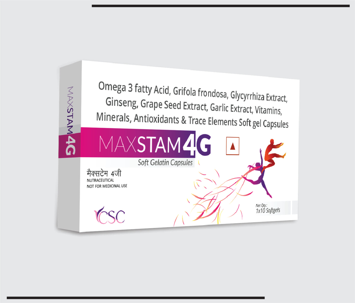 Maxstam-4G (10x1x10 )Omega 3 fatty Acid, Grifola Frondosa, Glycyrrhiza Extract, Ginseng, Grape Seed Extract, Garlic Extract, Vitamins, Minerals, Antioxidants & Trace Elements Soft gel Capsules by CSC