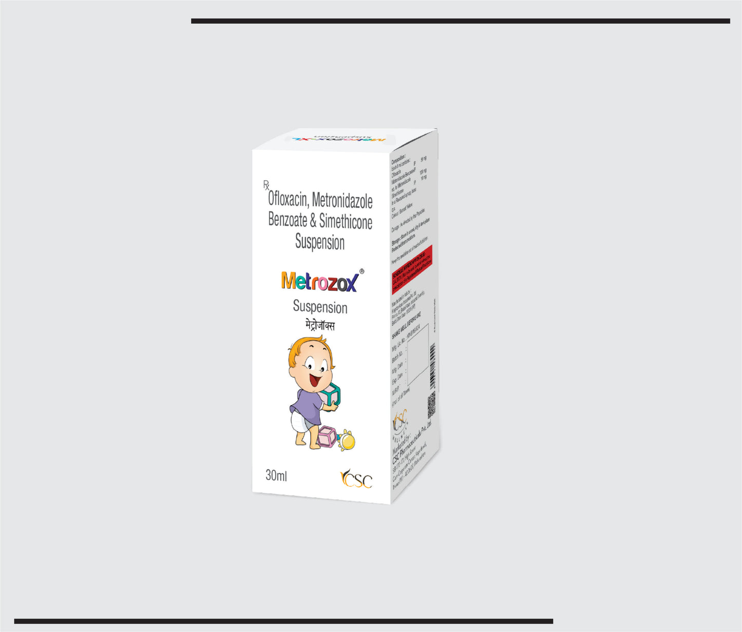 Metrozox (30ml )Ofloxacin + Metronidazole + Simethicone Susp. by CSC