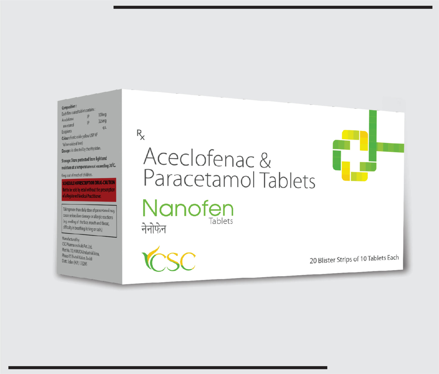 Nanofen (20x10 )Aceclofenac 100 mg + Paracetamol 325 mg by CSC