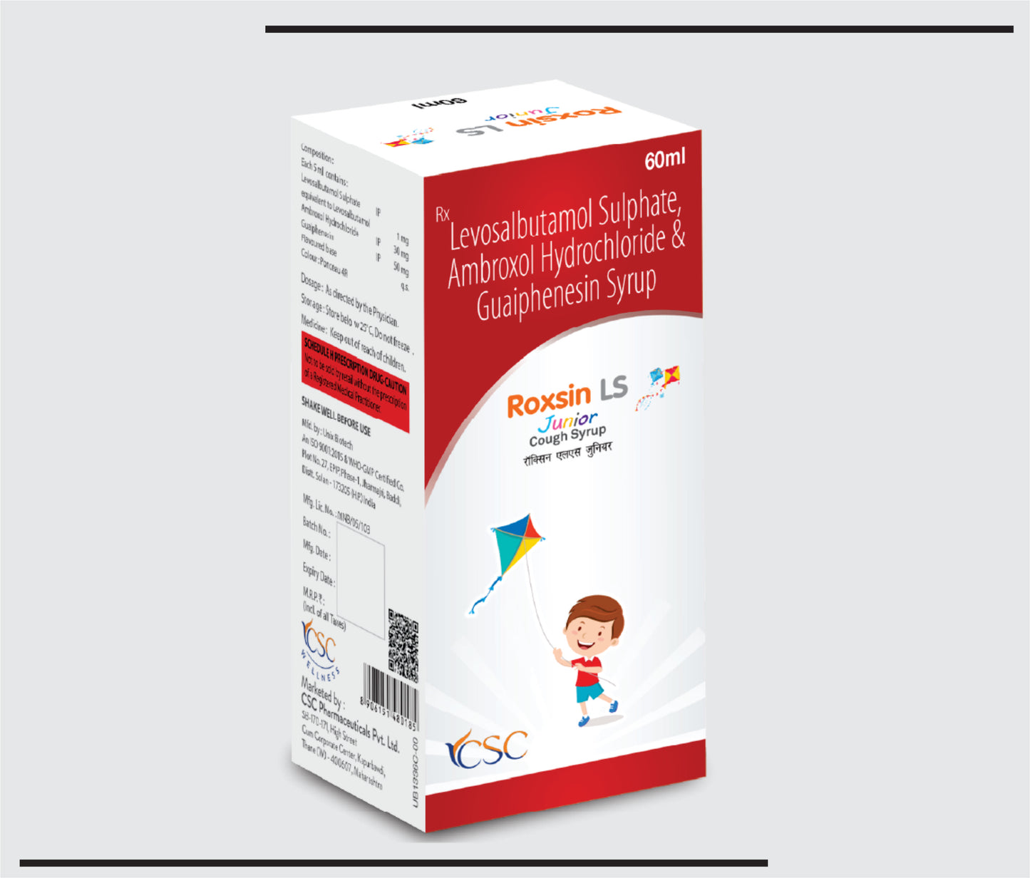 Roxsin-LS Junior (60ml )Levosulbutamol + Ambroxol & Guaiphensin Syrup by CSC