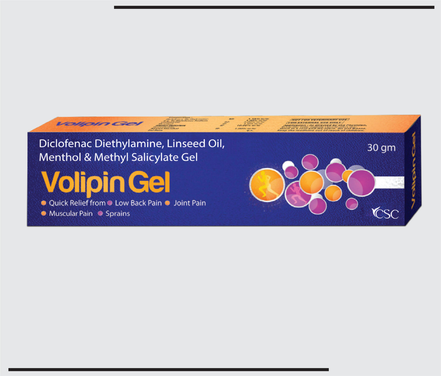 Volipin Gel  (30g )Diclofenac 1% + Linseed Oil 3% + Methyl Salisylate 10% and Menthol 5% Gel by CSC