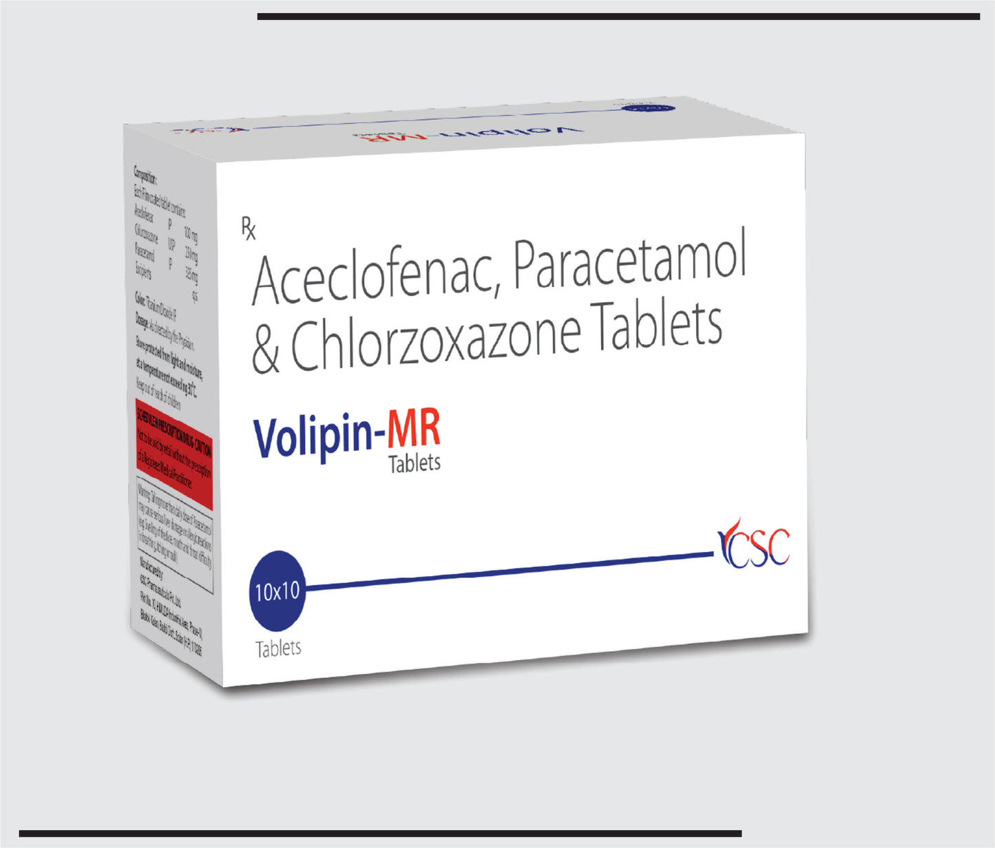 Volipin MR (10x10 )Aceclofenac 100 mg + Paracetamol 325 mg + Chlorzoxazone 250 mg by CSC