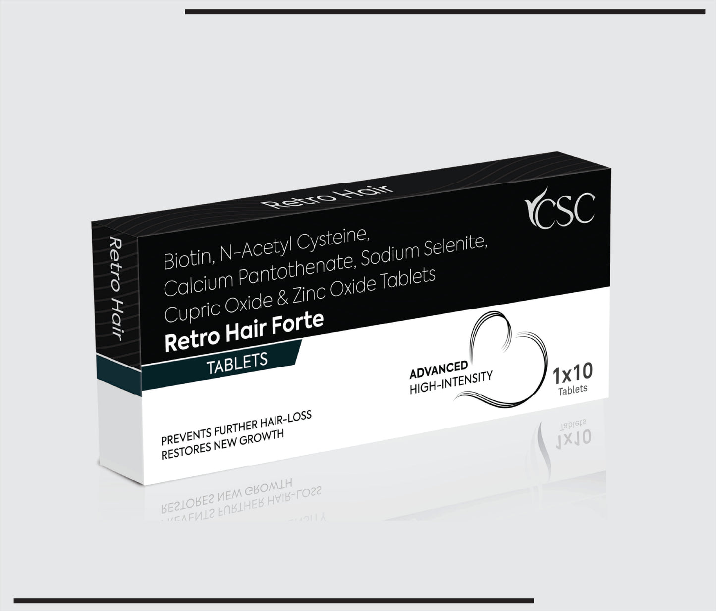 Retro Hair Forte (10x1x10 )Biotin-10mg+N-Acetylcysteine-50mg+Cupric Oxide-3mg+Zinc Oxide-22.5mg+Calcium Pantothenate-100mg+Sodium Selinite-65mcg  by CSC