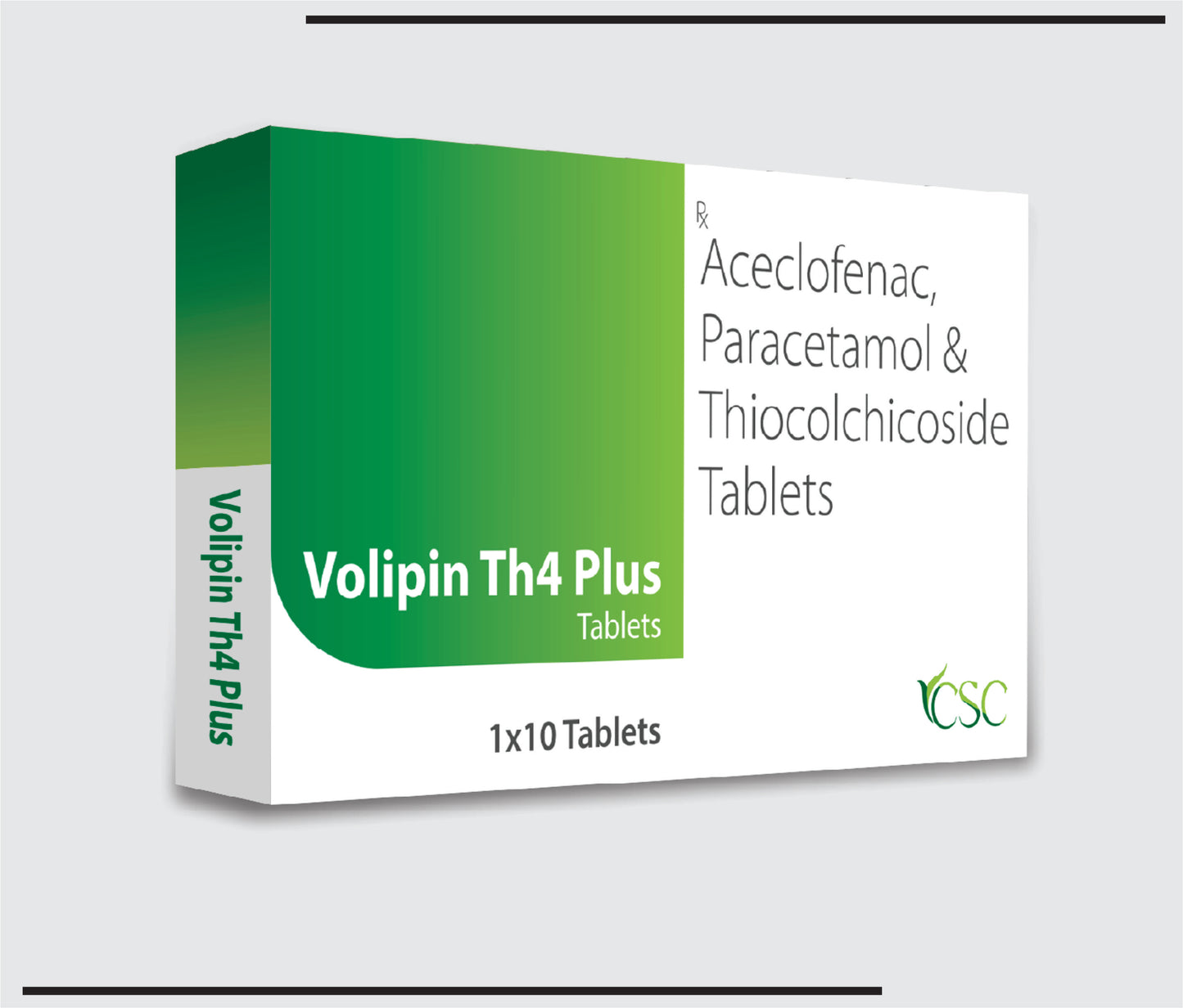 Volipin TH 4 plus (10x1x10 )Aceclofenac 100mg + Paracetamol 325 mg +Thiocolchicoside 4mg by CSC