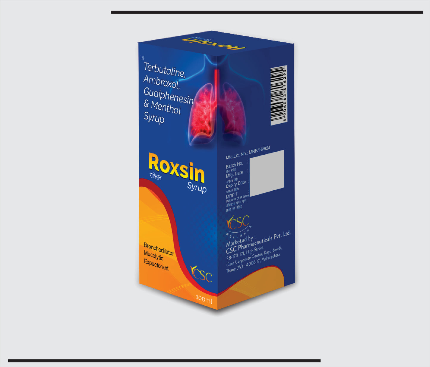 Roxsin  (100ml )Ambroxol + Guaphen. + Terbutaline Syrup by CSC