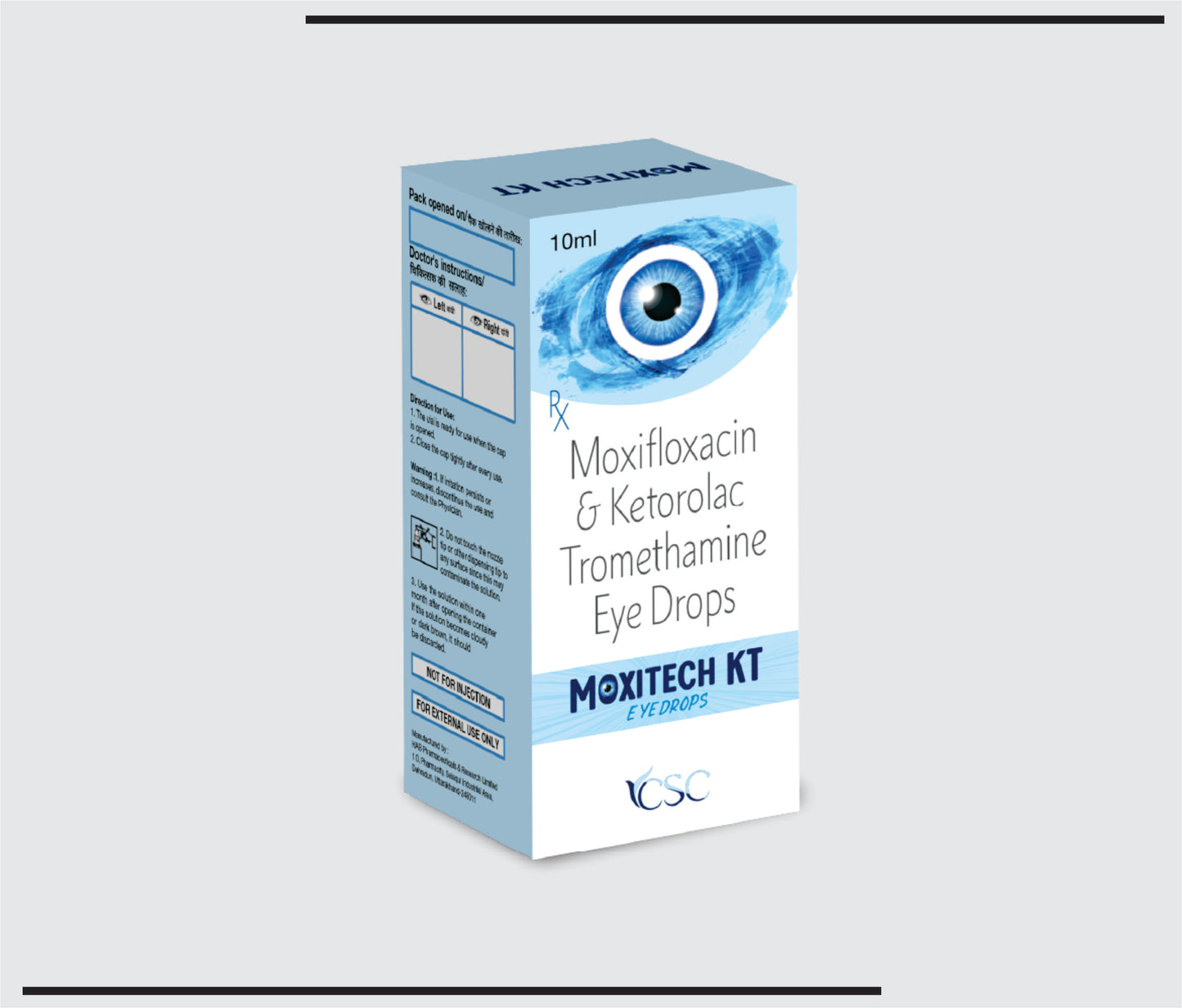 Moxitech KT  (10 ml  )Moxifloxacin  Hydrochloride IP 0.5%+Ketorolac Tromethamine IP 0.4%  by CSC