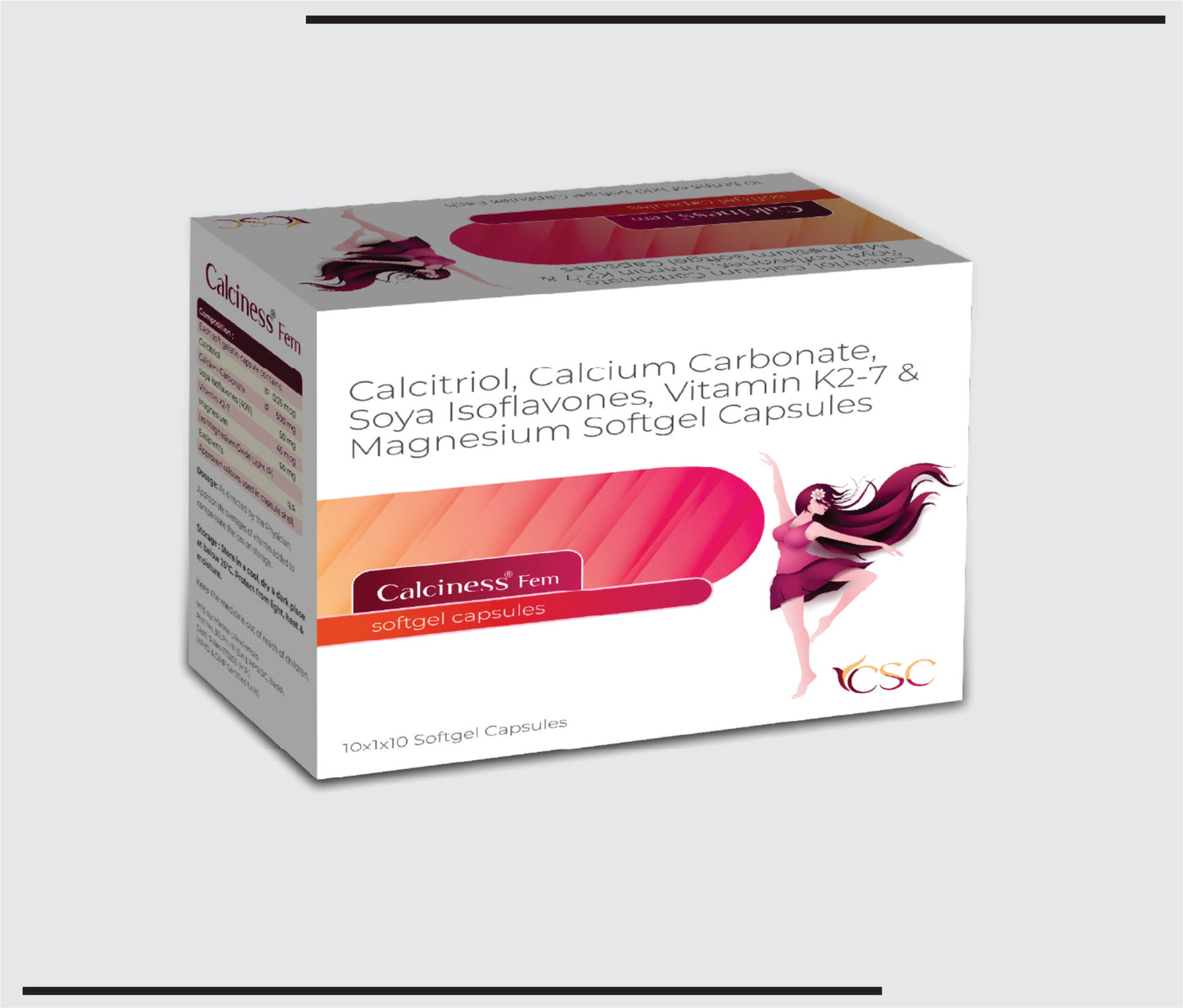 Calciness Fem (10x1x10) Calcitriol 0.25 mcg + Calcium Carbonate 500 mg + Soya Isoflavones 50 mg + Vitamin K27 45 mcg + Magnesium 50 mg by CSC