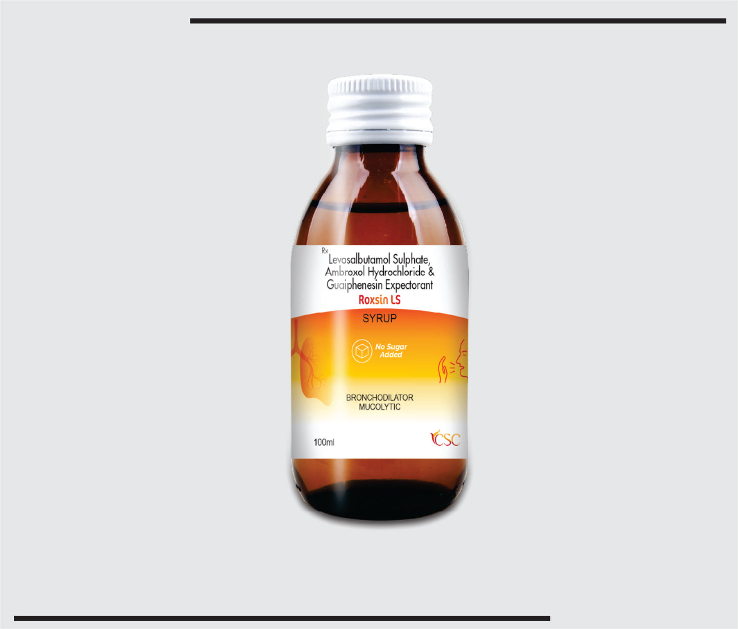 Roxsin-LS (100ml )Terbutaline sulphate 1.25mg + Ambroxol Hydrochloride 15mg ,Guaiphensin Syrup 50mg + Menthol 2.5mg by CSC