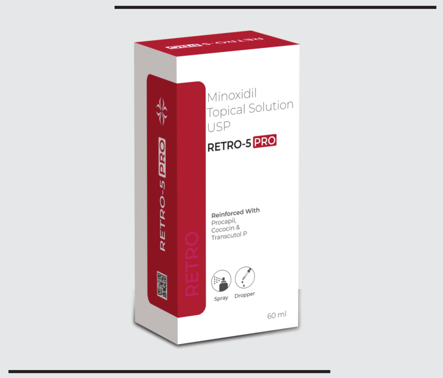 Retro 5 Pro (60ml )Minoxidil Solution 5% With Procapil Transutol P and Cococin by CSC