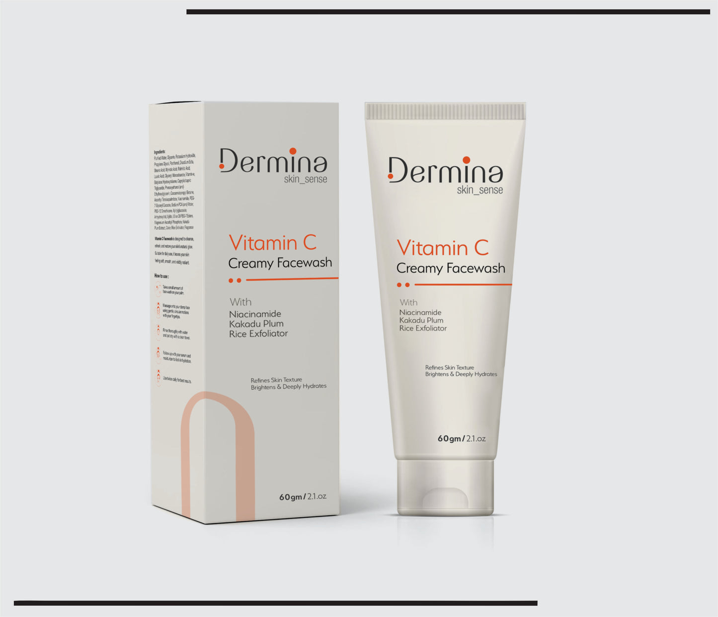 Vitamin C Creamy Facewash  New  (60ml )Niacinamide,Kakadu Plum,Rice Exfoliator by CSC