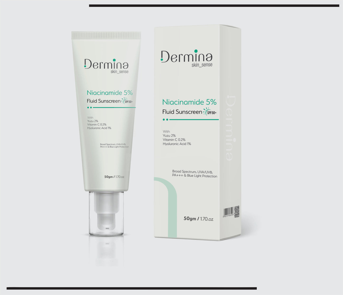 Niacinamide  5% Fluid Sunscreen SPF 50  New   (50 gm  )Yuzu 2%,Vit. C 0.2%,Hyaluronic Acid 1% by CSC