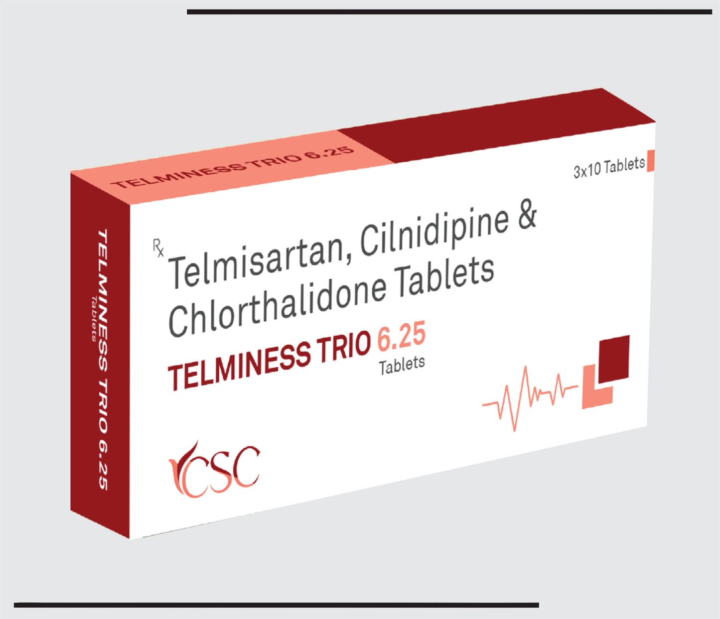 Telminess Trio 6.25 (10X3X10 )Telmisartan- 40mg+Cilinidipine- 10mg+Chlorthalidone- 6.25mg  by CSC