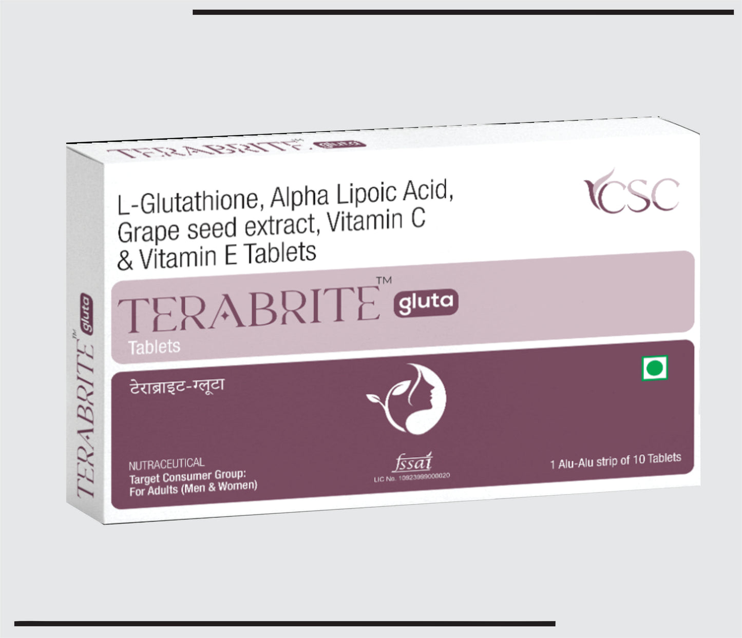 Terabrite Gluta  (10x1x10 )L-Glutathione 500 mg+Alpha Lipoic Acid 50mg+Grape Seed Extract 50 mg+Vit. C 40mg +Vit.E 10mg  by CSC
