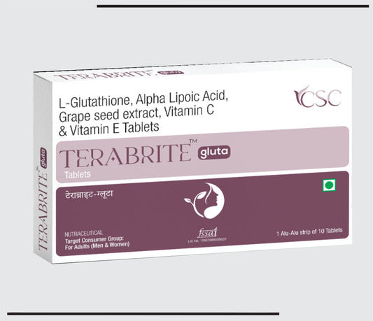 Terabrite Gluta  (10x1x10 )L-Glutathione 500 mg+Alpha Lipoic Acid 50mg+Grape Seed Extract 50 mg+Vit. C 40mg +Vit.E 10mg  by CSC