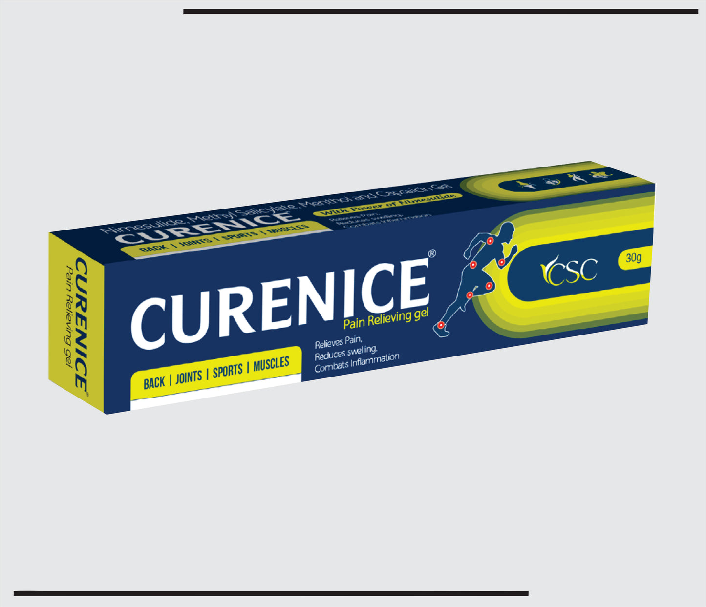 Curenice Gel (30 gm  )Nimesulide 10 mg+Methyle Salycylate 100 mg+Menthol 50mg +Capsaicin 0.25 mg  by CSC