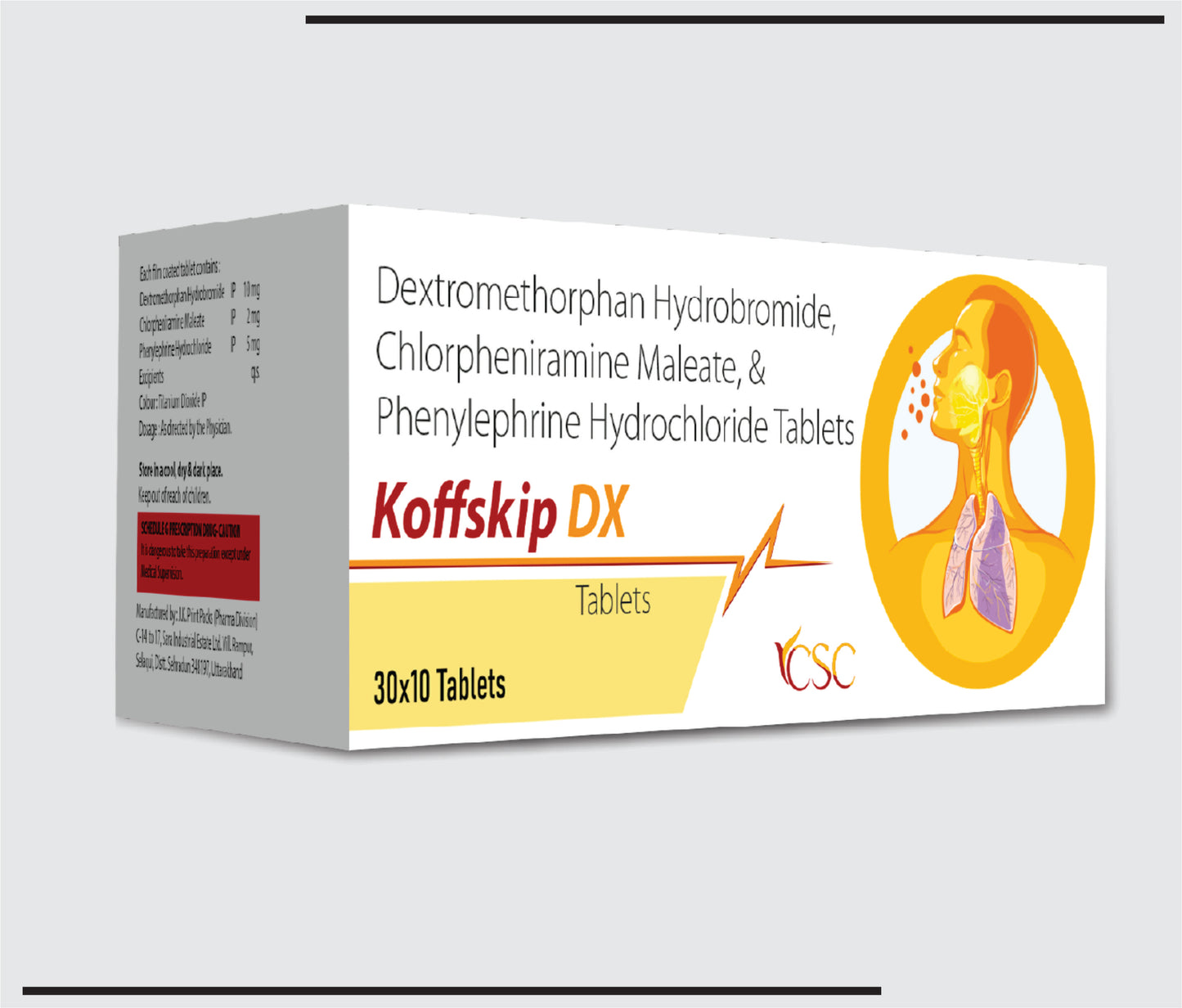 Koffskip DX (30x10 )Dextrometorphan Hydrobromide 10mg+Chlorpheniramine Maleate 2 mg+Phenylephrine Hydrochloride 5mg  by CSC