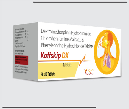 كوفسكيب دي إكس (30x10) ديكستروميثورفان هيدروبروميد 10 ملغ + كلورفينيرامين ماليات 2 ملغ + فينيليفرين هيدروكلوريد 5 ملغ من سي إس سي