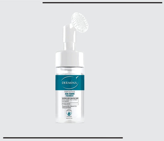 غسول الوجه الرغوي فايت آند فايد من ديرمينا (100 مل) بحمض الجليكوليك + حمض الساليسيليك + خلاصة ثمر الورد النسرين والنياسيناميد من سي إس سي