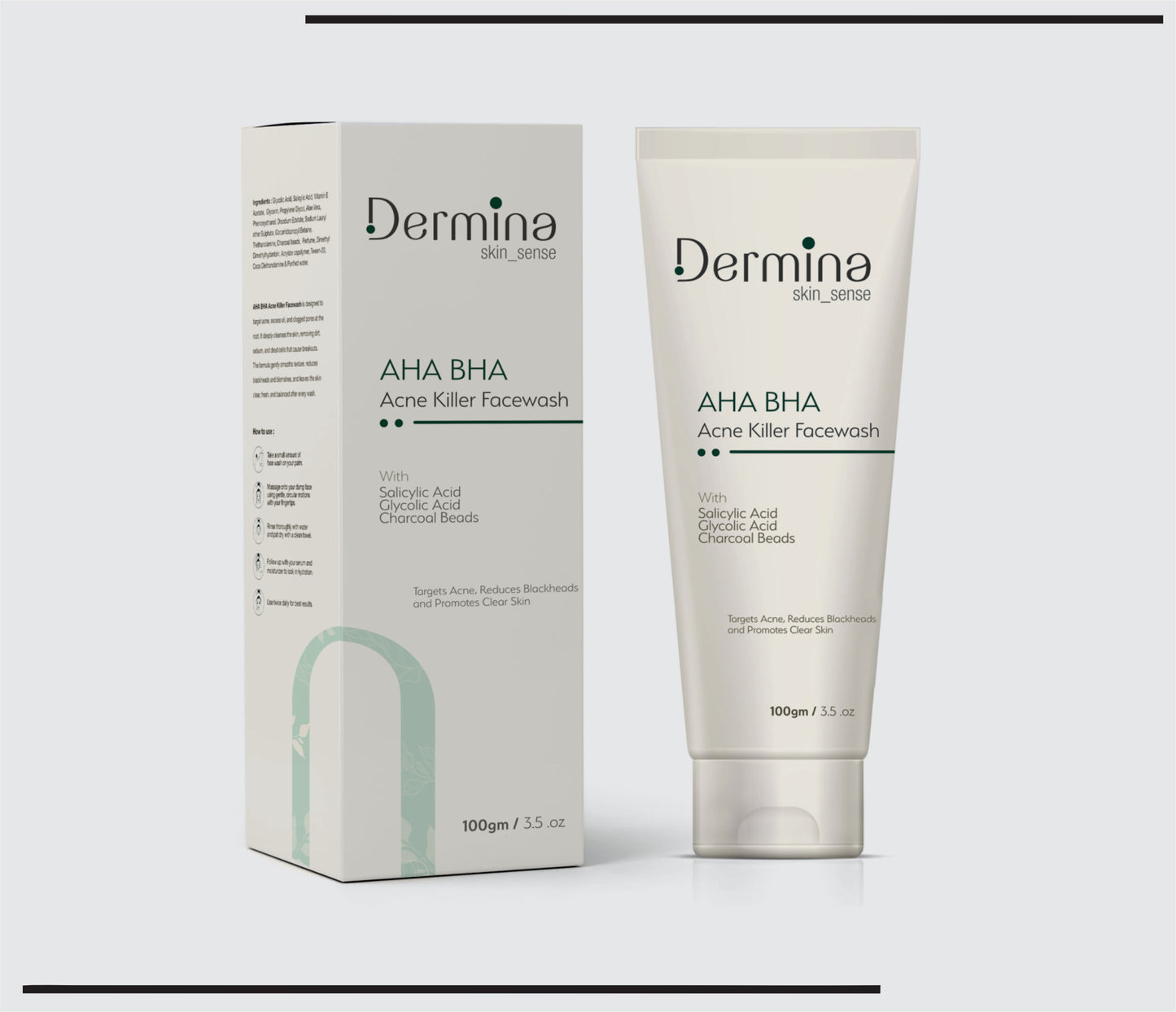AHA BHA Acne Facewash  New  (100g )Glycolic Acid + Salicylic Acid + Charcoal Beads  by CSC