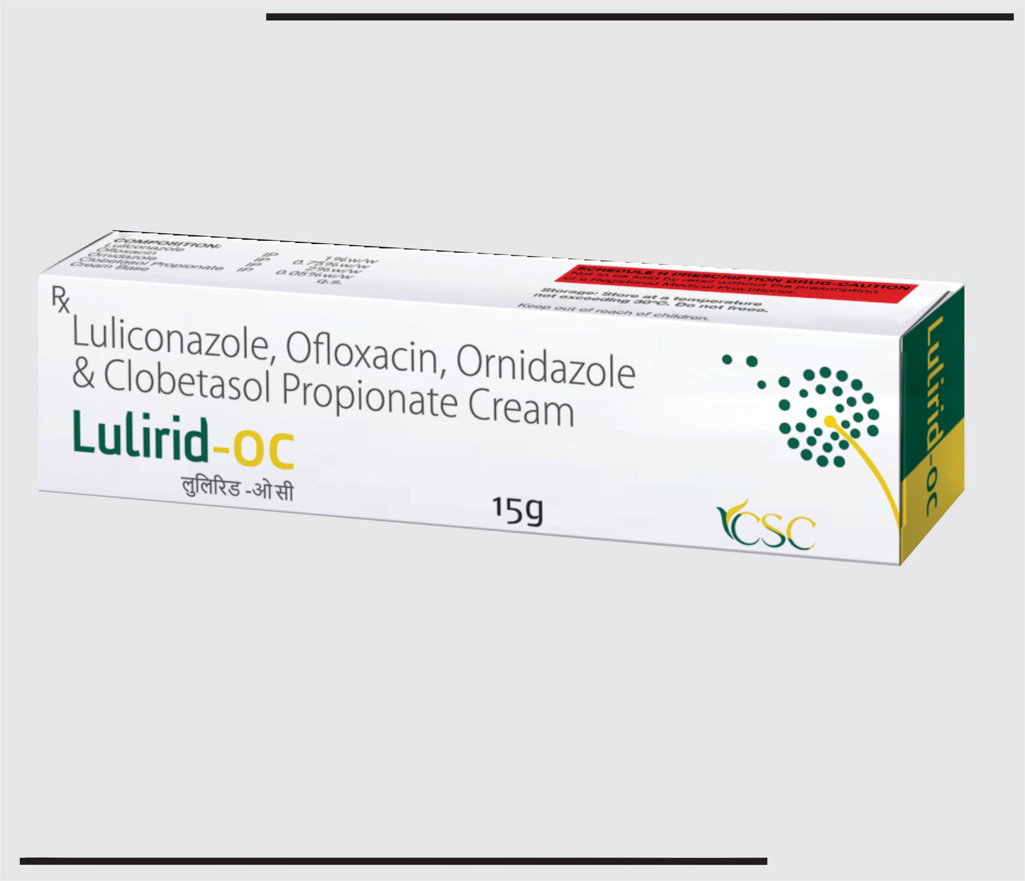 Lulirid OC  (15g )Luliconazole IP 1%+Ofloxacin IP 0.75%+Ornidazole IP 2%+ Clobetasol Propionate IP 0.05% by CSC