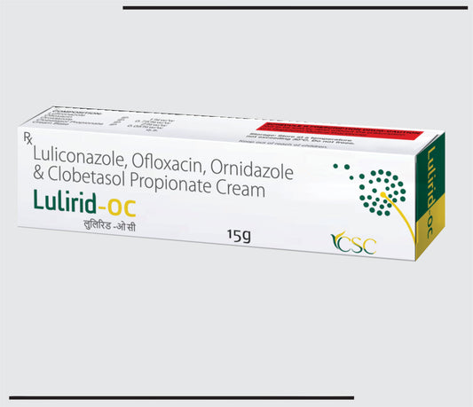 Lulirid OC  (15g )Luliconazole IP 1%+Ofloxacin IP 0.75%+Ornidazole IP 2%+ Clobetasol Propionate IP 0.05% by CSC