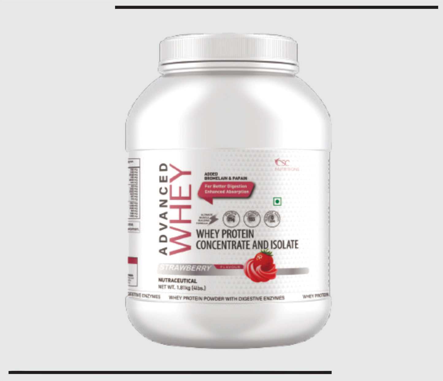 CSC Advance Whey 4 LB  (1.81Kg )Concentrated Whey Protein Powder (Strawberry Flavour) by CSC