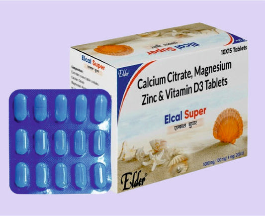 ELCAL SUPER TAB 15'S ( Calcium citrate 1000mg, Magnesium Hydroxinate 100mg, Zink Sulphide 4mg, Vitamin D3 200UI ) by Elder